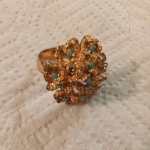Gold Plated Cluster Nugget Cocktail Ring- adjustsble